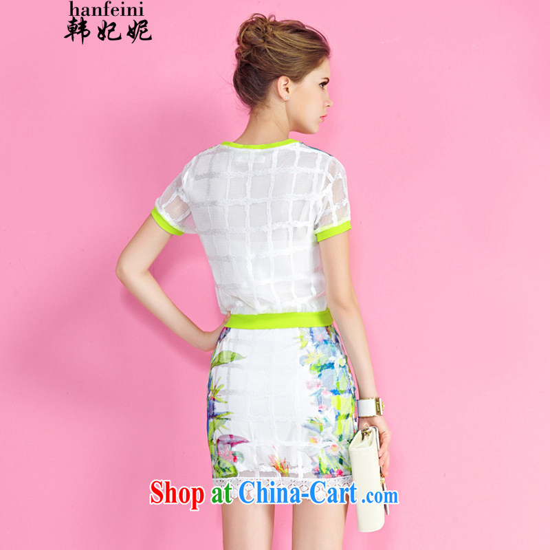 Korean Princess Anne summer female Two-piece dress with round-collar short-sleeve high-waist beauty stamp dresses generation 263652575 white XL, Princess Anne (hanfeini), and, on-line shopping