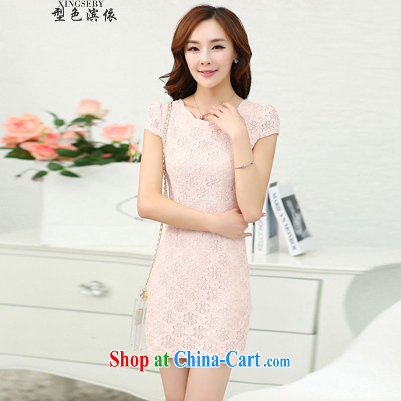 Type color Bin work in accordance with the summer, new Korean Beauty aura OL lace short-sleeved dresses and pink 425311040 XL