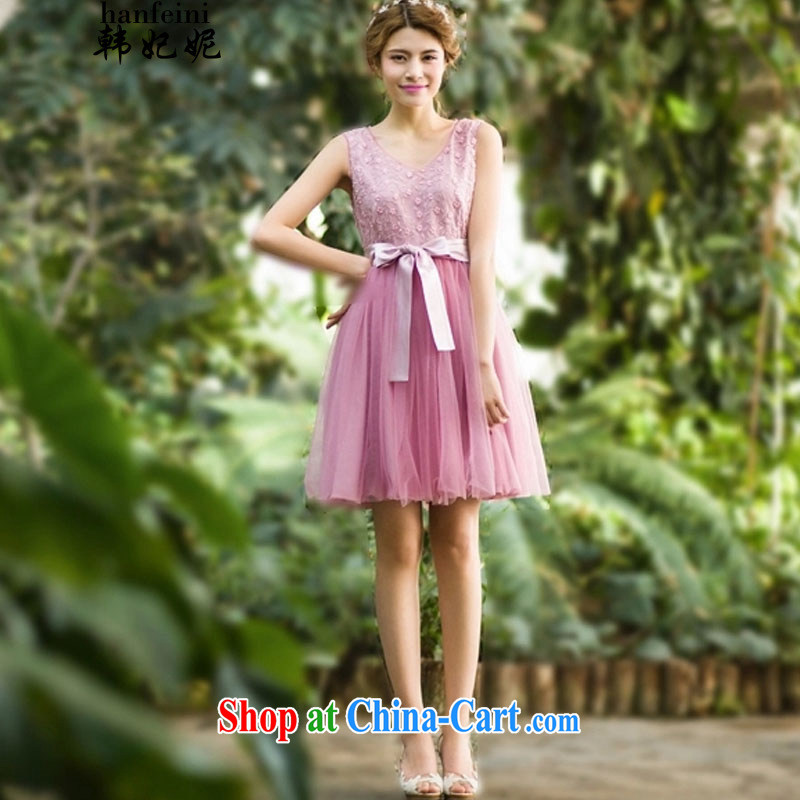 Korean Princess Anne summer ladies dress in V collar sleeveless dresses large skirt generation 263652060 pink XL