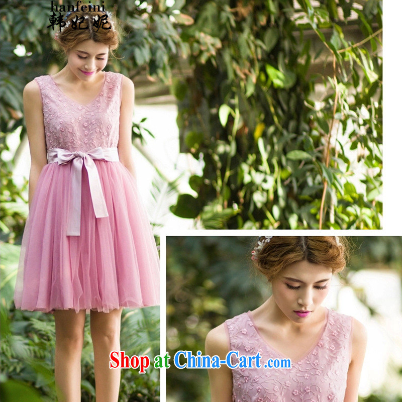 Korean Princess Anne summer ladies dress in V collar sleeveless dresses large skirt generation 263652060 pink XL, Korean Princess Anne (hanfeini), online shopping