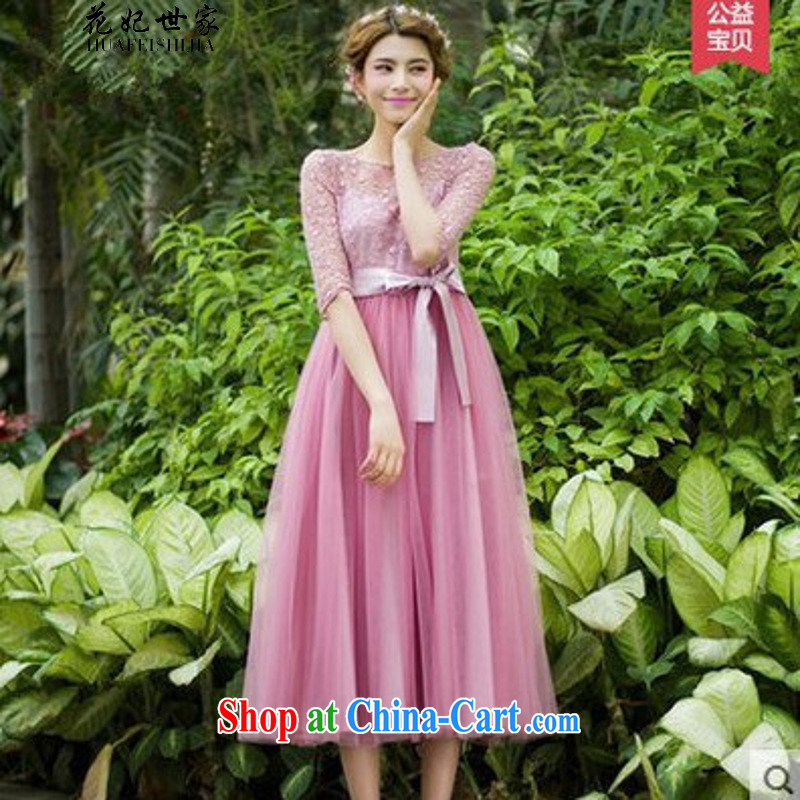 Take Princess Norodom Sihanouk Family Summer new lady in snow cuff woven Web yarn embroidery, long skirt large dresses generation 263651280 pink M
