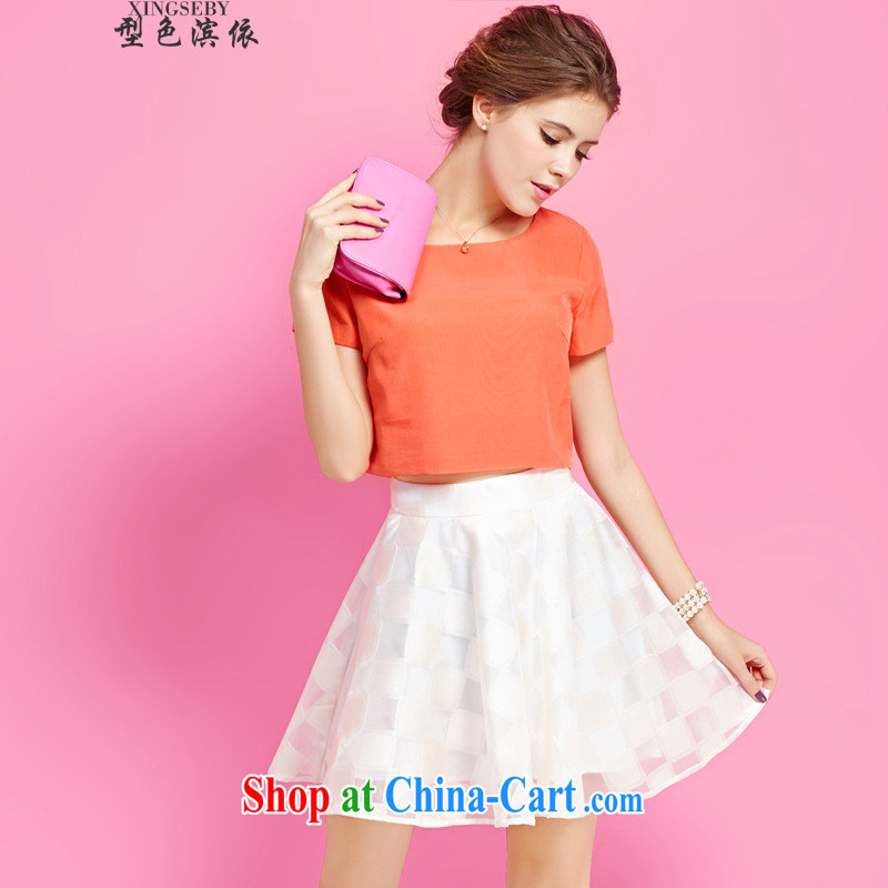 Type color bin in accordance with the summer leisure package and stylish graphics thin T-shirt body skirt two piece set with skirt generation 263655370 orange S, Goshiki (XINGSEBY), shopping on the Internet