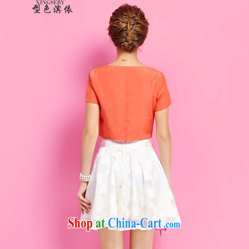 Type color bin in accordance with the summer leisure package and stylish graphics thin T-shirt body skirt two piece set with skirt generation 263655370 orange S, Goshiki (XINGSEBY), shopping on the Internet