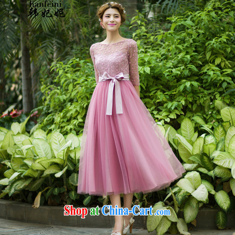 Korean Princess Anne summer new lady in snow cuff woven Web yarn embroidery, long skirt large dresses generation 263651280 pink L, Korean Princess Anne (hanfeini), online shopping