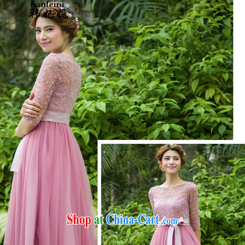 Korean Princess Anne summer new lady in snow cuff woven Web yarn embroidery, long skirt large dresses generation 263651280 pink L, Korean Princess Anne (hanfeini), online shopping