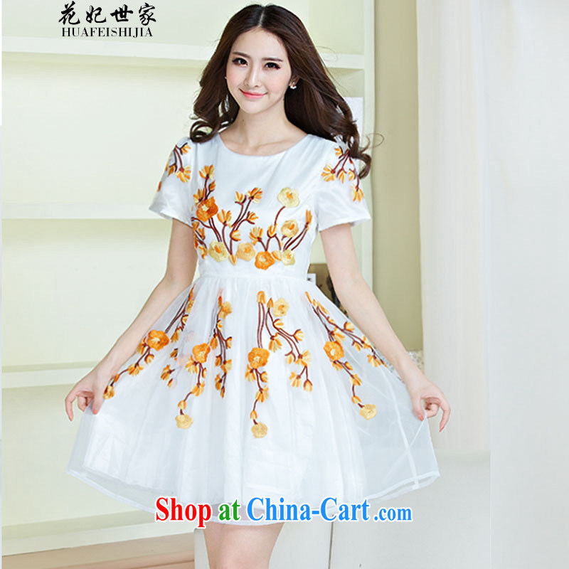 Take Princess Norodom Sihanouk Family Summer new women dress blue and white porcelain embroidery European root yarn lace Korean short-sleeved generation 263605090 yellow L