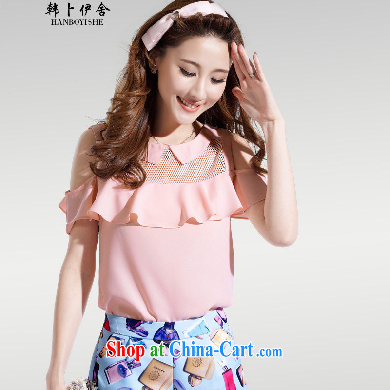 Korea, the Academic Building Two kits larger blouses covered shoulders snow woven short-sleeved stamp stylish package for 327 B 980,339 pink XL, won Bin Abdullah al (HANBOYISHE), online shopping