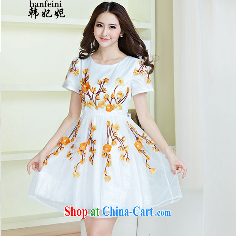 Korean Princess Anne summer new women dress blue and white porcelain embroidery European root yarn lace Korean short-sleeved generation 263605090 yellow S
