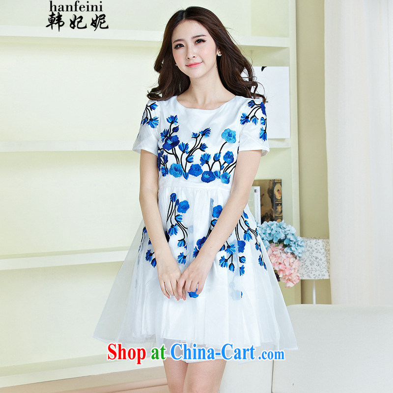 Korea's Princess Anne summer new women dress blue and white porcelain embroidery the root yarn lace Korean short-sleeved generation 263605090 yellow S, Korean Princess Anne (hanfeini), online shopping