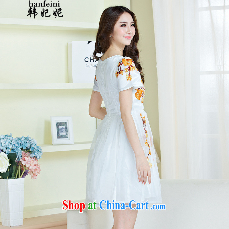 Korea's Princess Anne summer new women dress blue and white porcelain embroidery the root yarn lace Korean short-sleeved generation 263605090 yellow S, Korean Princess Anne (hanfeini), online shopping
