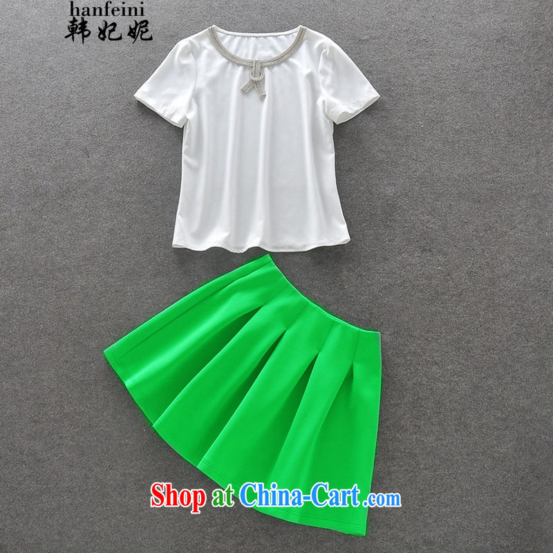 Korean Princess Anne Recreation Fashion wood drill short-sleeved T-shirt silver light green high-waist skirt body kit for 327 B 950,738 white S, Korean Princess Anne (hanfeini), online shopping