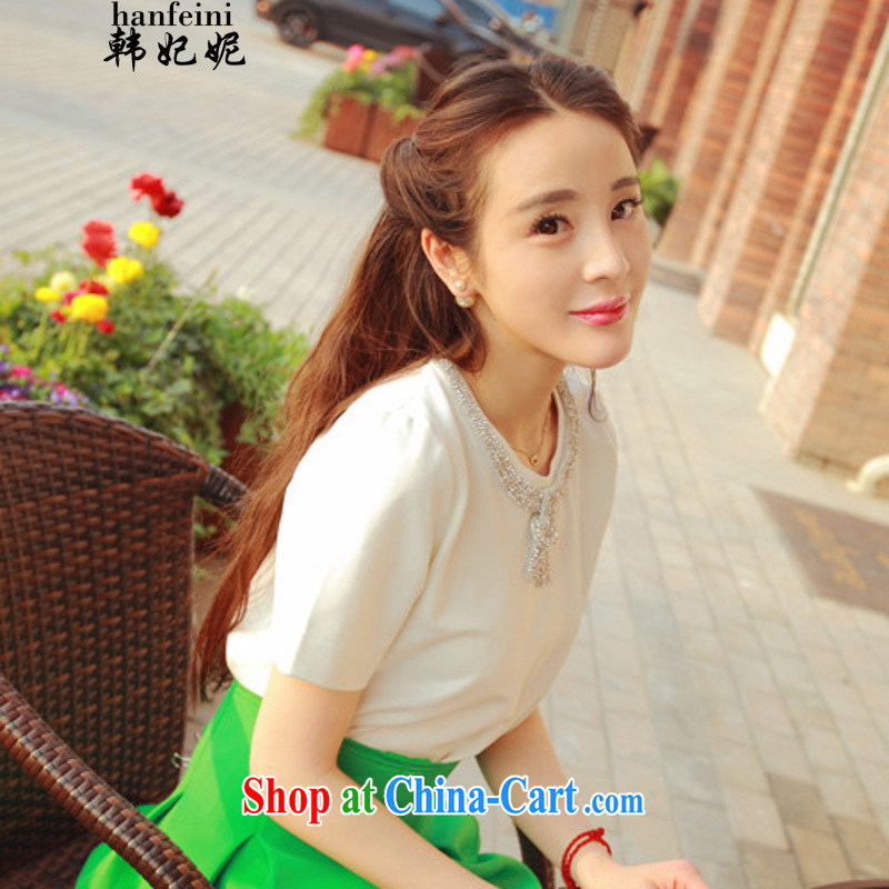 Korean Princess Anne Recreation Fashion wood drill short-sleeved T-shirt silver light green high-waist skirt body kit for 327 B 950,738 white S, Korean Princess Anne (hanfeini), online shopping