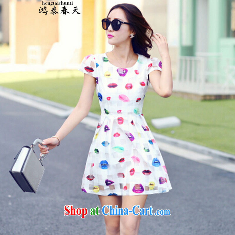 Leong Che-hung Tai spring Delta summer new Korean European root yarn small fresh lady stamp short-sleeve girls dresses and 335 115,838 A white 2XL