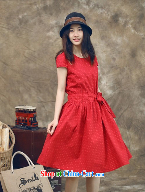 Korean Princess Anne summer cotton Ma dress short-sleeved tie skirt and 324651740 red XL pictures, price, brand platters! Elections are good character, the national distribution, so why buy now enjoy more preferential! Health