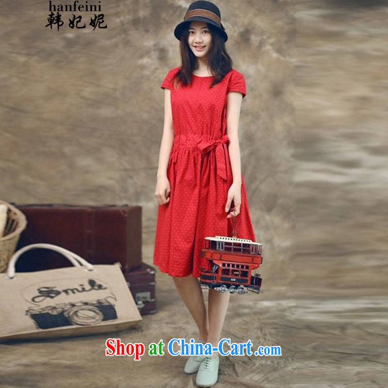 Korean Princess Anne summer Yau Ma Tei cotton dress short-sleeve with the skirt 324651740 red XL