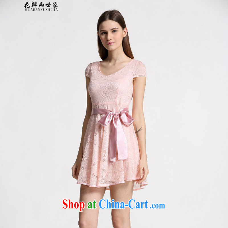 Petals rain family seek summer new Korean Beauty lady dresses, long lace snow woven the 339332930 pink XL