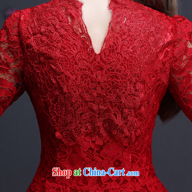 The Vanessa summer 2015 new Magenta short dresses, bridal dresses and stylish package shoulder wedding dress bridesmaid clothing Openwork lace small V collar short-sleeve red XXL, Vanessa (Pnessa), online shopping