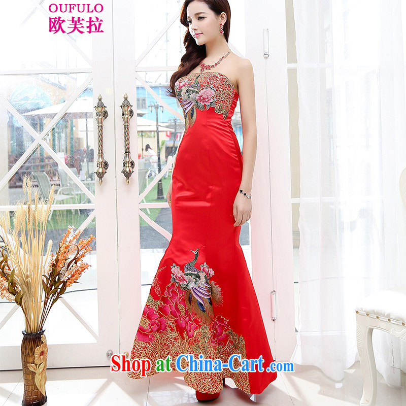 Europe could pull Oufulo 2015 new bride wedding dress toast clothing stylish long crowsfoot beauty wedding dresses elegant chair night show red S, the OSCE could pull-down (oufulo), online shopping