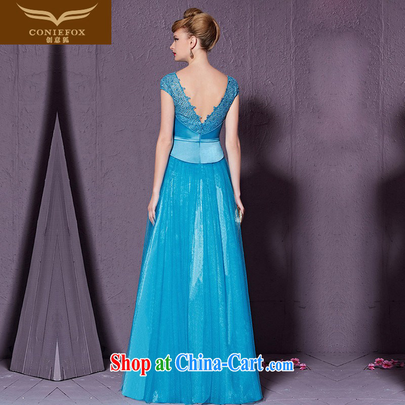 Creative Fox 2015 new blue V for banquet dress bow-tie back exposed dress Evening Dress toast service annual meeting presided over 30,911 dresses blue XXL, creative Fox (coniefox), online shopping