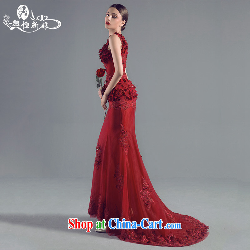Code hang bridal wedding dresses 2015 new wine red evening dress beauty Deep V flowers at Merlion dress fluoroscopy marriage, banquet, the dress red XL, and hang Seng bride, shopping on the Internet