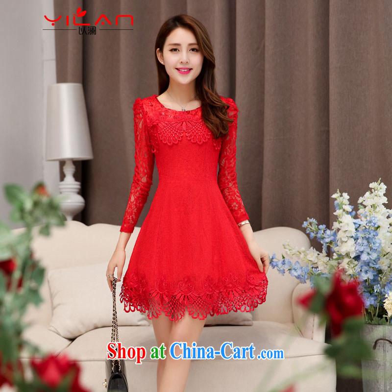 The world autumn 2015 New Beauty lady lace simple and classy gorgeous dresses small dress 1525 red XL