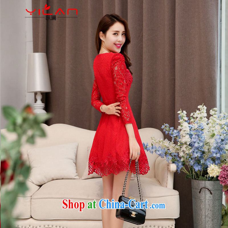 As to the 2015 autumn New Beauty lady lace simple and classy gorgeous dresses small dress 1525 red XL to world, online shopping