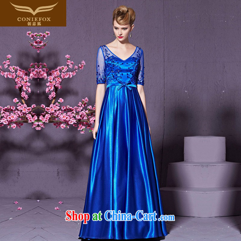 Creative Fox stylish V for banquet dress ballet Silk Dresses long dresses Evening Dress toast serving the annual dress wedding dress dress 30,929 blue XXL