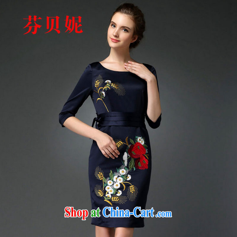 , Connie fall 2015 with new, elegant style evening gown embroidery cheongsam dress F 0674 blue 3 XL