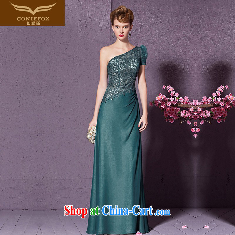 Creative Fox 2015 new elegant single shoulder dress green evening dress toast clothing stylish staples flowers Pearl dress the dresses show 30,939 green XL