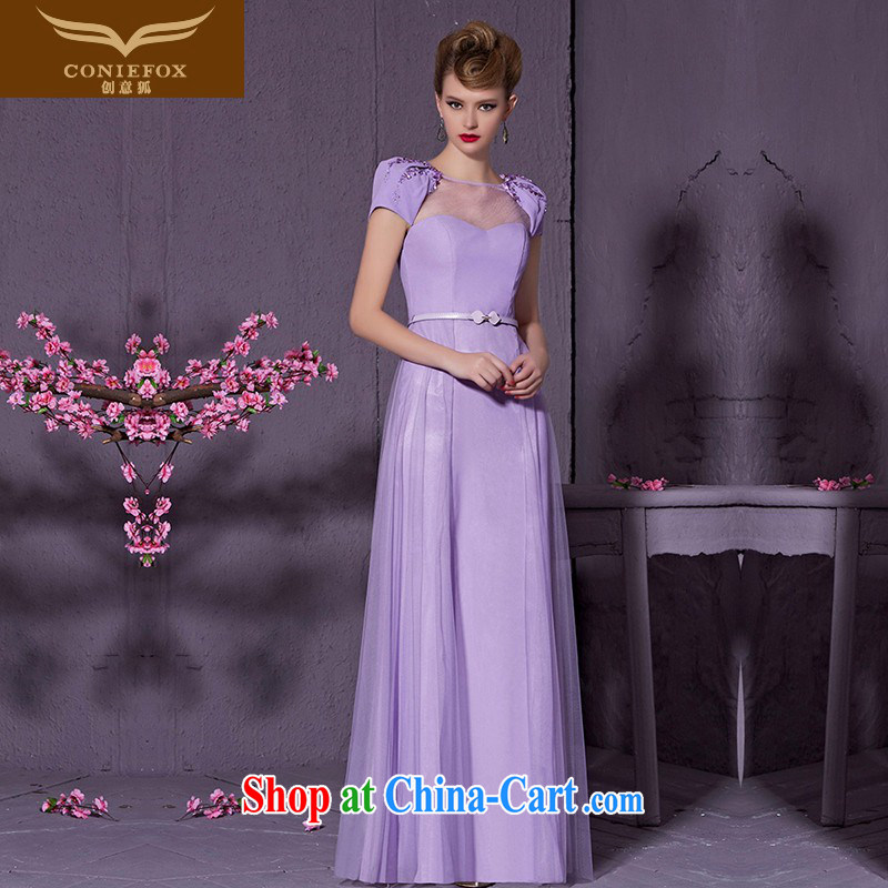 Creative Fox purple elegant double-shoulder bridal wedding dress dress evening dress uniform toast cultivating long chair dress uniforms long skirt 30,950 light purple XXL