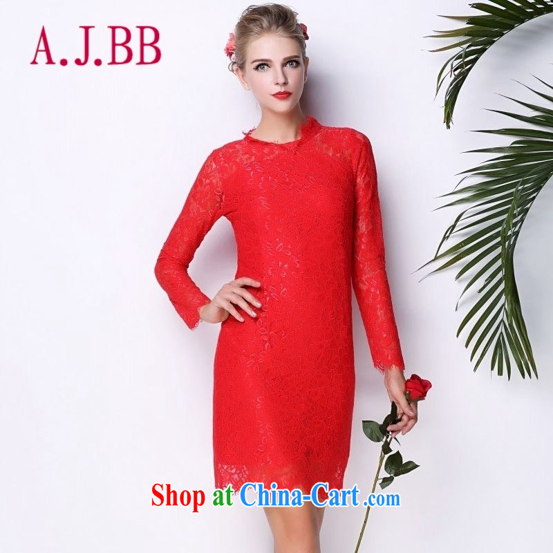 With vPro heartrendingly dress lace red bows dress long-sleeved beauty dress autumn new 3094 red XL