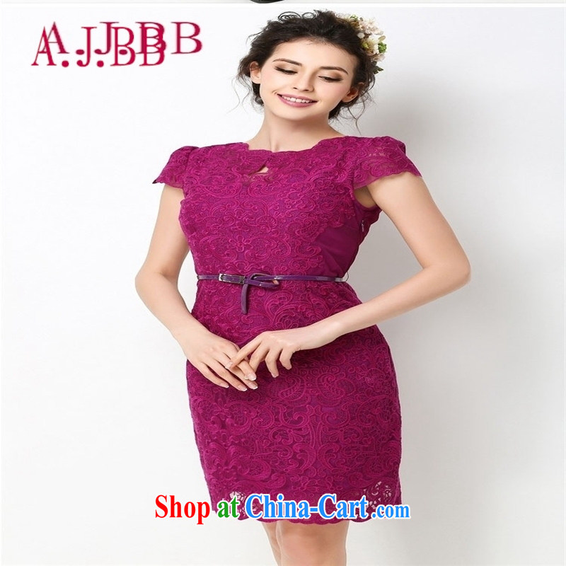 With vPro heartrendingly dress Lace Embroidery short-sleeve cultivating small dress summer dress dress 001 purple XXL, A . J . BB, shopping on the Internet