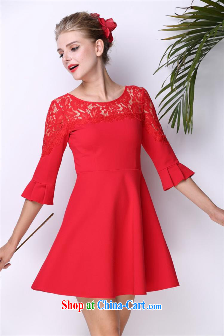 With vPro heartrendingly dress autumn 2015 the new Red toast clothing Evening Dress lace stitching horn cuff dress 3091 red XL pictures, price, brand platters! Elections are good character, the national distribution, so why buy now enjoy more preferential! Health