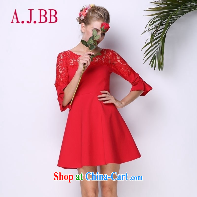 With vPro heartrendingly dress autumn 2015 the new Red toast clothing Evening Dress lace stitching horn cuff dress 3091 red XL, A . J . BB, shopping on the Internet