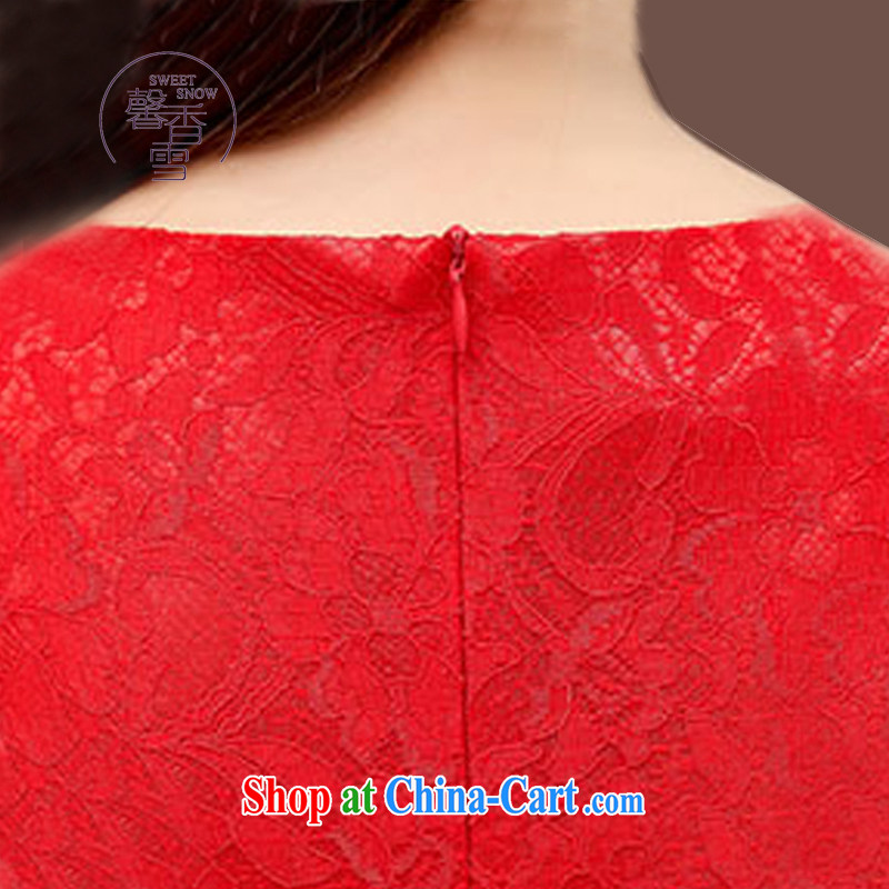 Autumn 2015 new Wristband Ms. Openwork lace beauty graphics thin dresses Chinese, for long-sleeved gown red, fragrant Snow (XINXIANGXUE), and shopping on the Internet