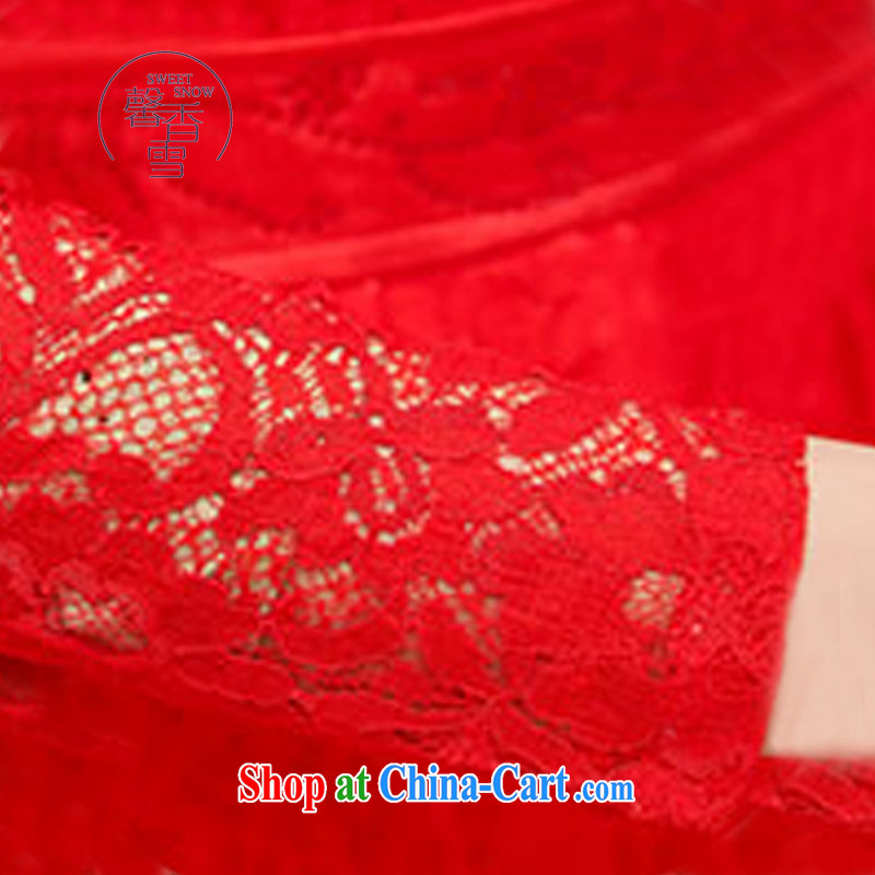 Autumn 2015 new Wristband Ms. Openwork lace beauty graphics thin dresses Chinese, for long-sleeved gown red, fragrant Snow (XINXIANGXUE), and shopping on the Internet