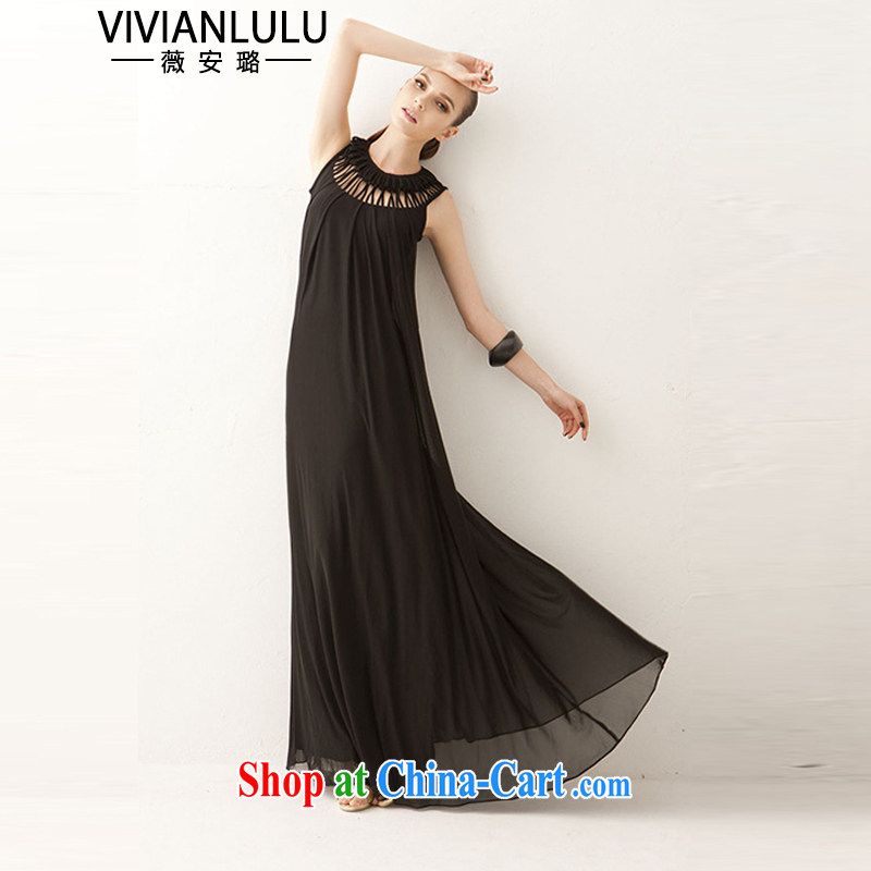 2015 European and American foreign trade new personality Openwork round-collar floating Sin show long evening dress long drag to Yi long skirt AL 150,675 black are code