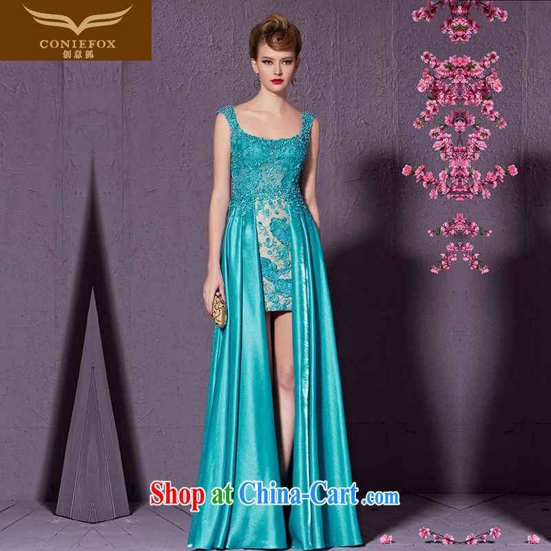 Creative Fox double-shoulder-length, the forklift truck graphics thin banquet dress night, decorated serving toast the dress girl lace show dress welcome long skirt 82,195 blue XXL