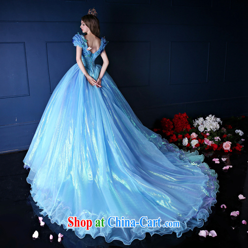 wedding dresses 2015 spring and summer new Cinderella, upscale continental a shoulder-length, bride's tail dress blue M, Sin Sin better edge, shopping on the Internet