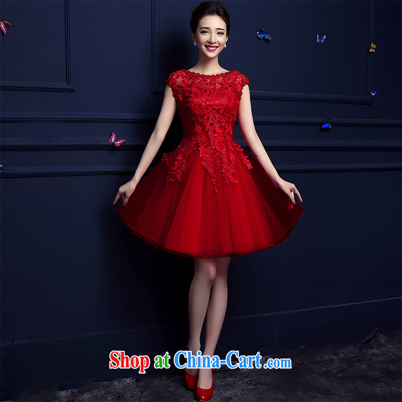 Sophie HIV than 2015 summer dress toast wedding dress skirt red lace shoulders zip short small dress Evening Dress red M