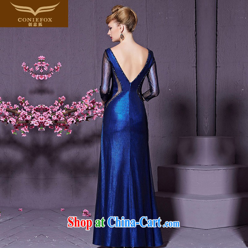 Creative Fox and stylish wood drill banquet dress long sleeved Evening Dress wedding toast wedding service hospitality service the dresses long dresses beauty 82,200 blue XXL, creative Fox (coniefox), online shopping