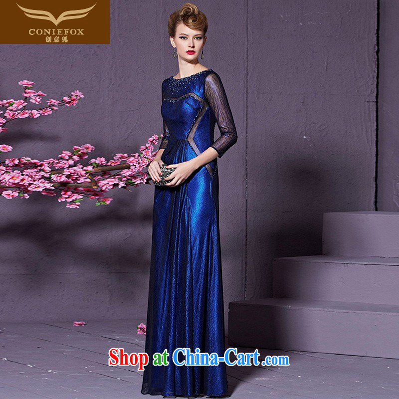 Creative Fox and stylish wood drill banquet dress long sleeved Evening Dress wedding toast wedding service hospitality service the dresses long dresses beauty 82,200 blue XXL, creative Fox (coniefox), online shopping