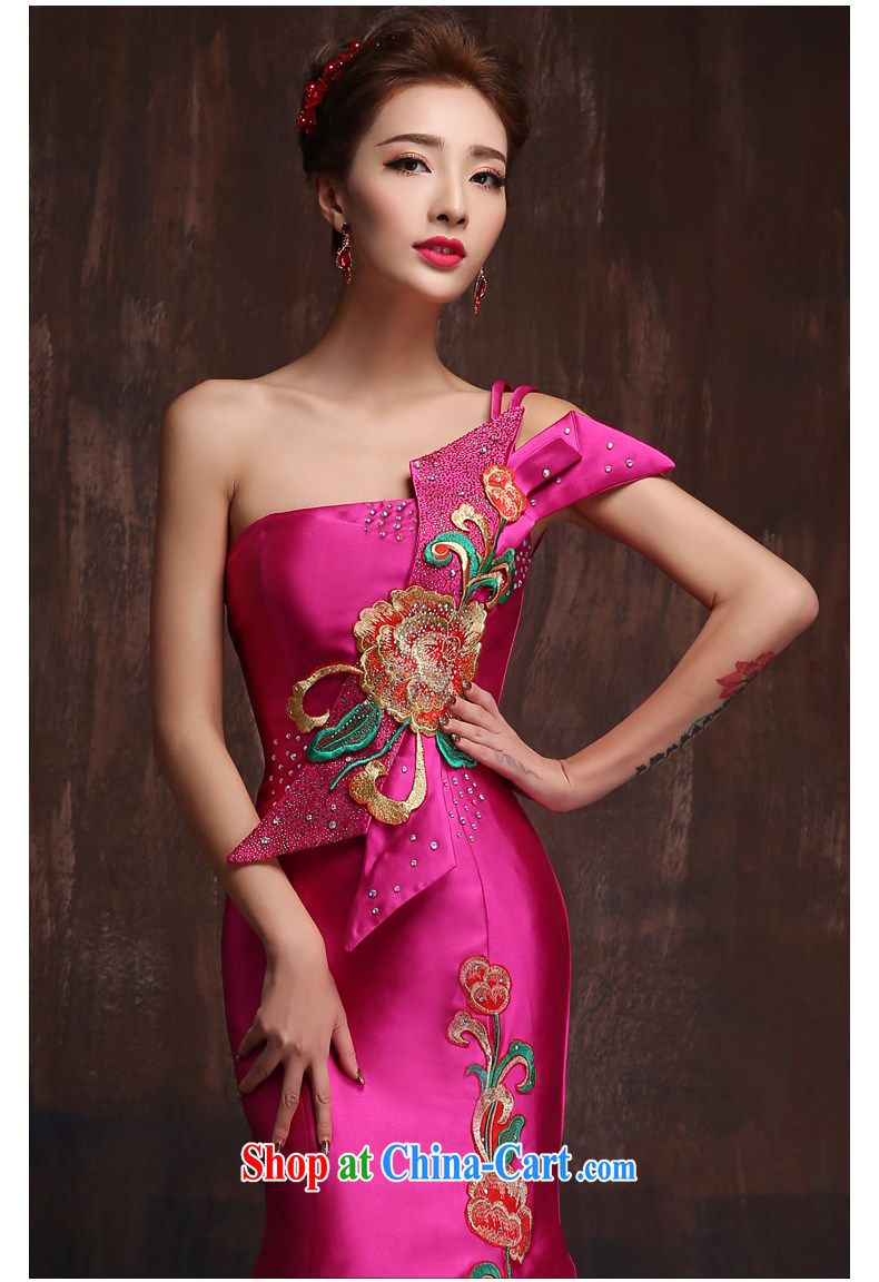 2015 spring and summer New Red single shoulder dress retro bridal crowsfoot toast serving stage moderator performance service China's Red Cross Society tailored pictures, price, brand platters! Elections are good character, the national distribution, so why buy now enjoy more preferential! Health