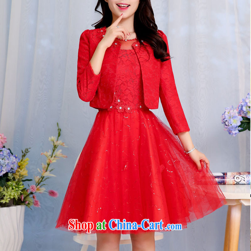 The world autumn 2015 new large red bride is pregnant women dresses marriage back door bows dress lace red skirts two-piece 1582 XXXL to world, shopping on the Internet