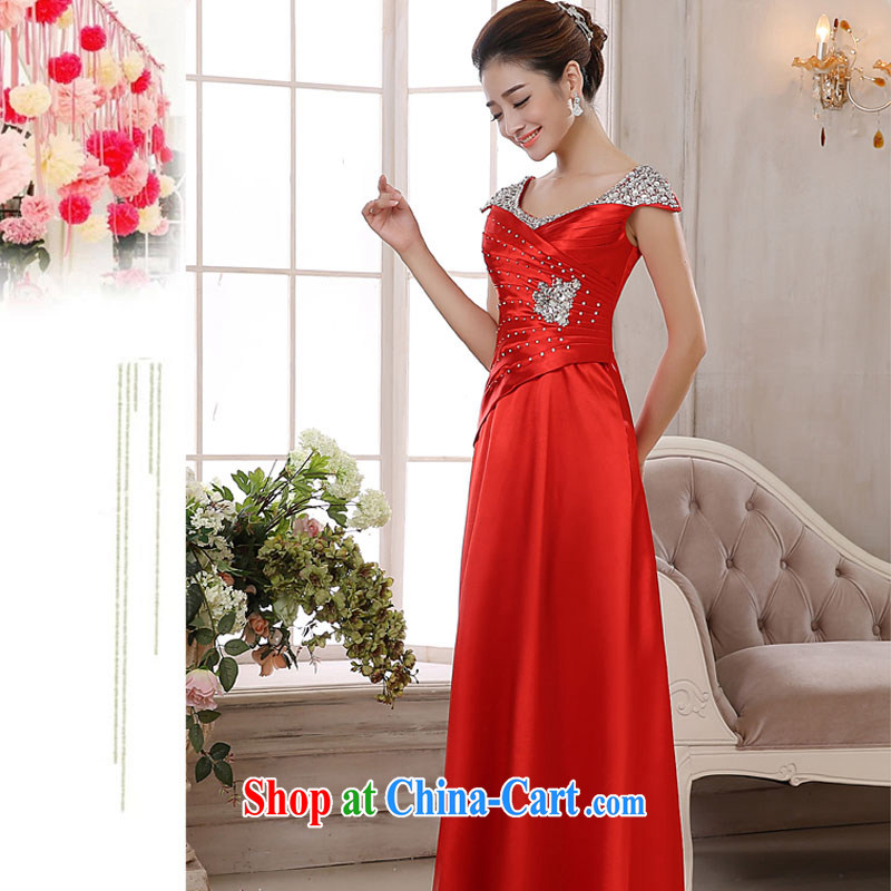 banquet dress long 2015 new stylish red wedding dress bridal toast stage beauty chair red XL