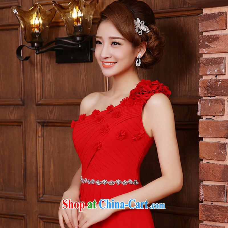 The-hwan, summer 2015 new bride wedding dresses Evening Dress single shoulder dress uniform toasting red long, flowers, red XXL