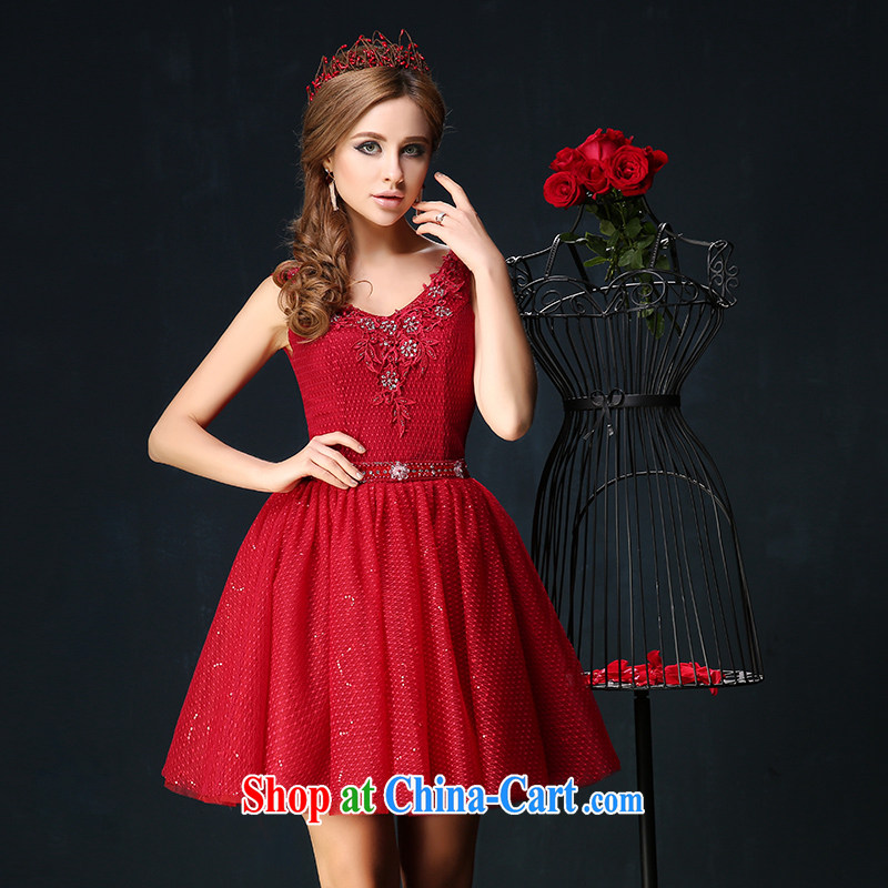 Marriages served toast 2015 summer new Korean double-shoulder short red, the code graphics thin banquet dress red S, Sin Sin better edge, shopping on the Internet