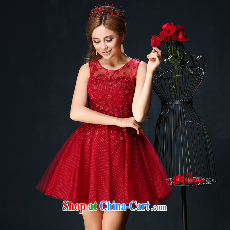 Summer 2015 new Korean double-shoulder larger graphics thin bridal red toast serving short flowers banquet dress red S
