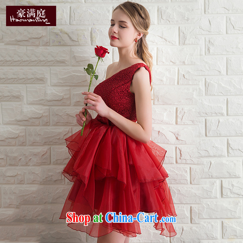 2015 new bride toast clothing summer banquet wedding dress single shoulder short bridesmaid dress dresses red wine red XL, Ho full chamber, shopping on the Internet