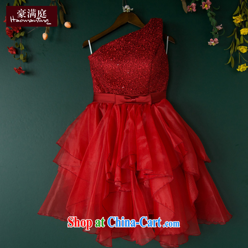 2015 new bride toast clothing summer banquet wedding dress single shoulder short bridesmaid dress dresses red wine red XL, Ho full chamber, shopping on the Internet